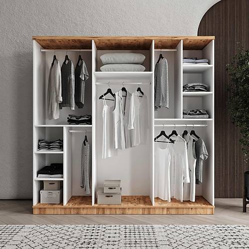 cretsiz Montaj Rosa 6 Kapakl Aynal Komple MDF Gardrop