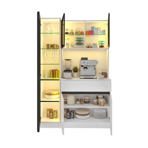 Moon Midi Sol Vitrinli Kahve K��esi Komple MDF LED Mutfak Dolab�