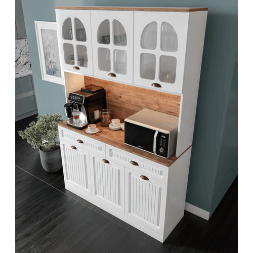 Efes Kahve K��esi - 140 cm MDF Mutfak Dolab� - LED Ayd�nlatmal� - �cretsiz Montaj