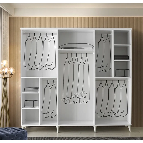 �cretsiz Montaj Paris 6 Kapakl�  Komple MDF Beyaz Gard�rop