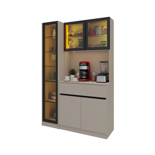 Lora Kum Beji Midi Sol Vitrinli Komple MDF LED Ayd�nlatmal� Kahve K��esi