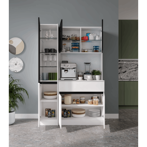 Lotus Midi Sol Vitrinli Kahve K��esi Komple MDF LED Mutfak Dolab�