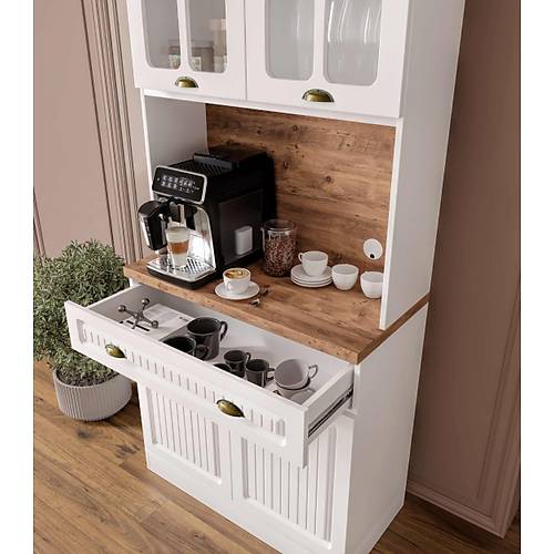 Efes 2 Kapakl Kahve Kesi  93 cm MDF, LED Aydnlatmal, ok Amal Mutfak ve Airfryer Dolab