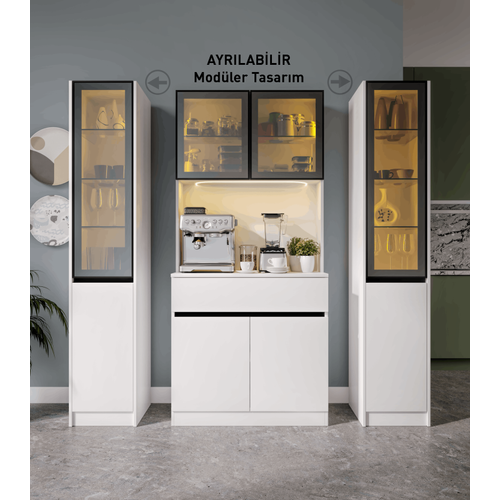 Lotus Maxi Kahve K��esi Komple MDF LED Ayd�nlatmal� Mutfak Kahve Dolab�