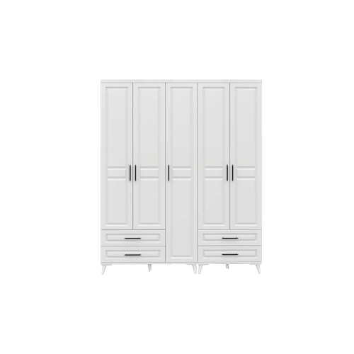�cretsiz Montaj G�zde 5 Kapakl� 4 �ekmeceli Komple MDF Beyaz Gard�rop