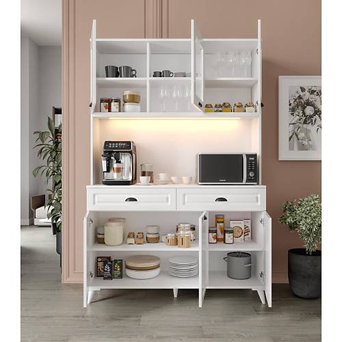 Luna Kahve K��esi - 140 cm MDF Mutfak Dolab� Ayakl� - LED Ayd�nlatmal� - �cretsiz Montaj