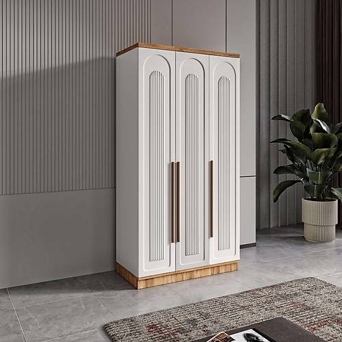 cretsiz Montaj Flora 3 Kapakl Komple MDF Gardrop