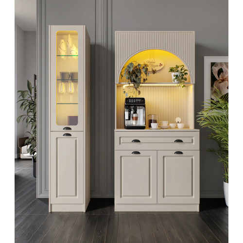 Siena Kum Beji Midi Sol Vitrinli 130 cm Komple MDF LED Ayd�nlatmal� Kahve K��esi Montaj Dahil