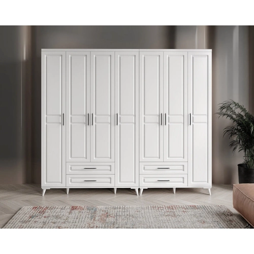 �cretsiz Montaj G�zde 7 Kapakl� 4 �ekmeceli Komple MDF Beyaz Gard�rop