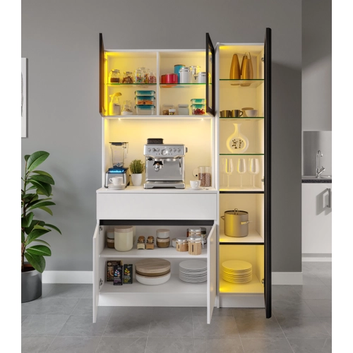 Moon Midi Sa� Vitrinli Kahve K��esi Komple MDF LED Mutfak Dolab�