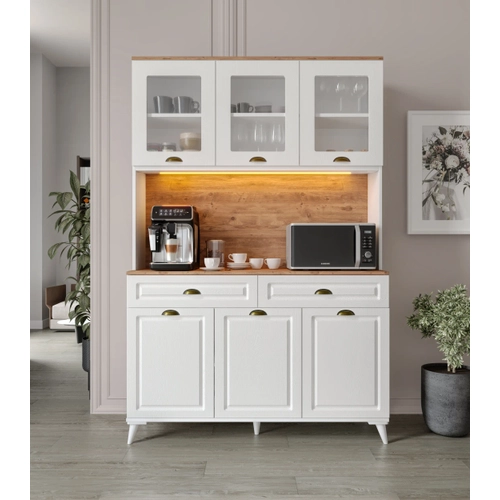 G�zde Kahve K��esi - 140 cm MDF Mutfak Dolab� Ayakl�- LED Ayd�nlatmal� - �cretsiz Montaj