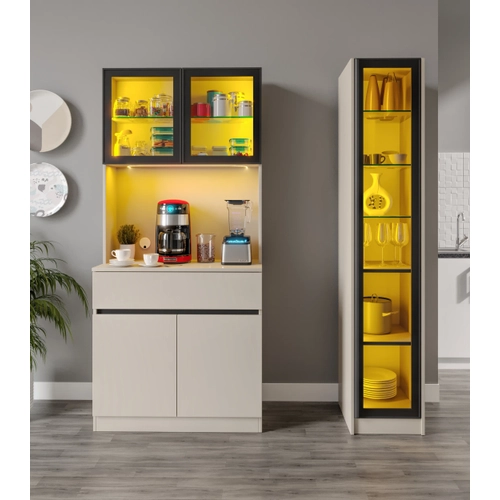Lora Kum Beji Midi Sa� Vitrinli Komple MDF LED Ayd�nlatmal� Kahve K��esi