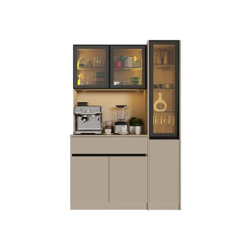Viona Kum Beji Midi Sa� Vitrinli Komple MDF LED Ayd�nlatmal� Kahve K��esi