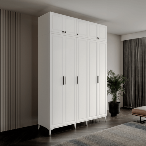 cretsiz Montaj Milas 5 Kapakl Komple MDF Ayakl Yklkl Gardrop