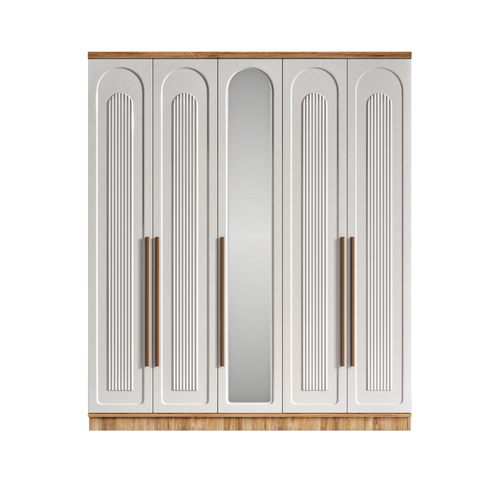 cretsiz Montaj Flora 5 Kapakl Aynal Komple MDF Gardrop