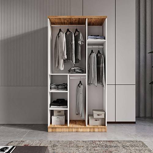 cretsiz Montaj Flora 3 Kapakl Komple MDF Gardrop