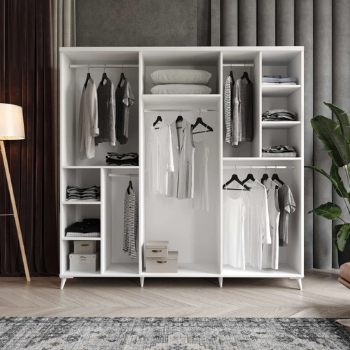�cretsiz Montaj Oslo 6 Kapakl� Komple MDF Beyaz Gard�rop