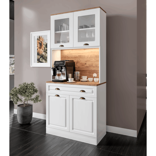 G�zde 2 Kapakl� Kahve K��esi � 93 cm MDF, LED Ayd�nlatmal�, �ok Ama�l� Mutfak ve Airfryer Dolab�