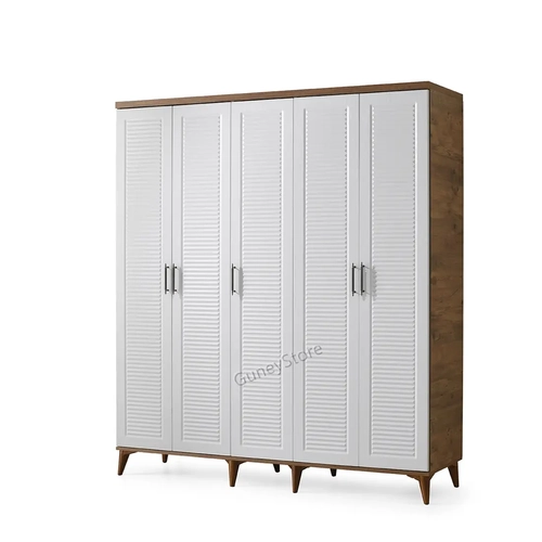 �cretsiz Montaj Paris 5 Kapakl�  Komple MDF Atlantik �am-Beyaz Beyaz Gard�rop