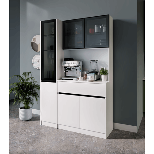 Lotus Midi Sol Vitrinli Kahve K��esi Komple MDF LED Mutfak Dolab�
