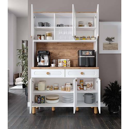 Rosa Kahve K��esi - 140 cm MDF Mutfak Dolab� - LED Ayd�nlatmal� - �cretsiz Montaj