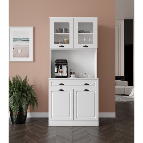 Luna 2 Kapakl� Kahve K��esi � 93 cm MDF, LED Ayd�nlatmal�, �ok Ama�l� Mutfak ve Airfryer Dolab�