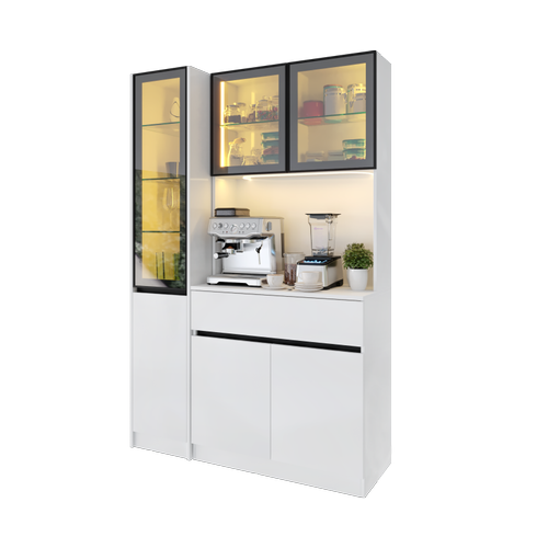 Lotus Midi Sol Vitrinli Kahve K��esi Komple MDF LED Mutfak Dolab�