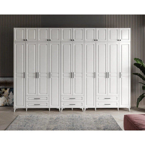 �cretsiz Montaj G�zde 10 Kapakl� �ekmeceli Y�kl�kl� Komple MDF  Beyaz Gard�rop