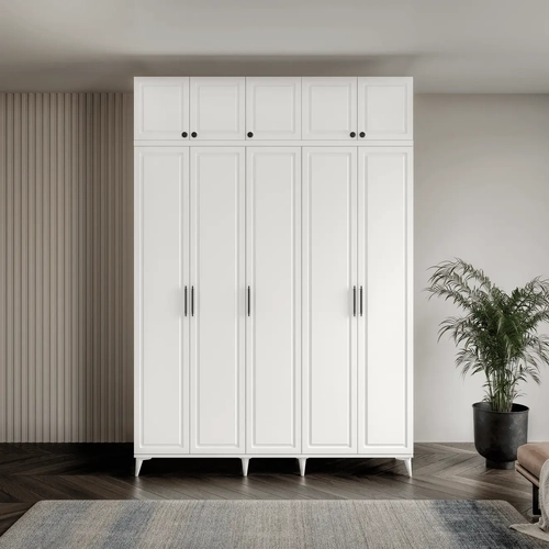 �cretsiz Montaj Milas 5 Kapakl� Komple MDF Ayakl� Y�kl�kl� Gard�rop