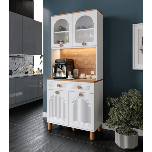 Rosa 2 Kapakl� Kahve K��esi � 93 cm MDF, LED Ayd�nlatmal�, �ok Ama�l� Mutfak ve Airfryer Dolab�