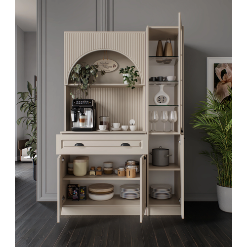 Siena Kum Beji Midi Sa� Vitrinli 130 cm Komple MDF LED Ayd�nlatmal� Kahve K��esi Montaj Dahil