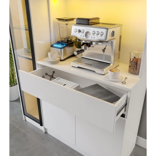 Moon Midi Sol Vitrinli Kahve K��esi Komple MDF LED Mutfak Dolab�