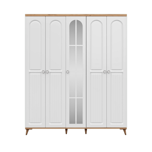 cretsiz Montaj Bohem 5 Kapakl Aynal Komple MDF  Gardrop