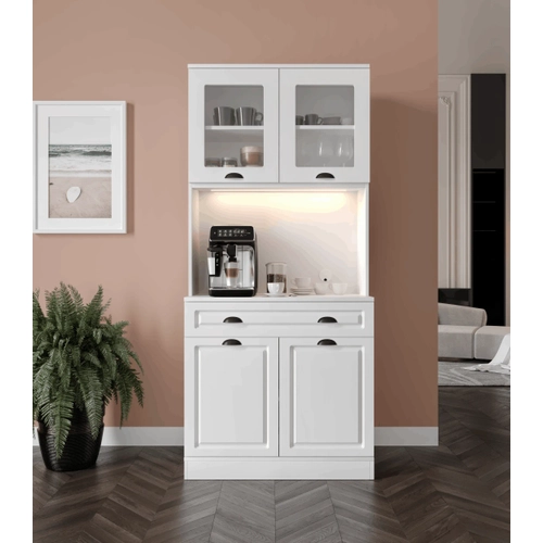 Luna 2 Kapakl� Kahve K��esi � 93 cm MDF, LED Ayd�nlatmal�, �ok Ama�l� Mutfak ve Airfryer Dolab�