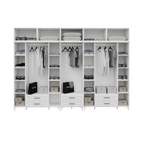 �cretsiz Montaj G�zde 10 Kapakl� �ekmeceli Y�kl�kl� Komple MDF  Beyaz Gard�rop