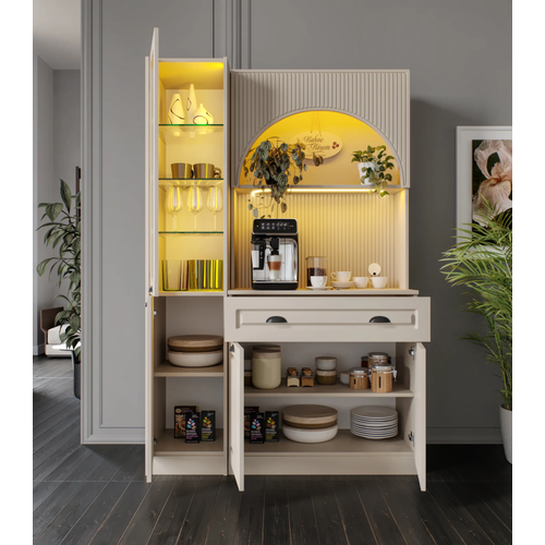 Siena Kum Beji Midi Sol Vitrinli 130 cm Komple MDF LED Ayd�nlatmal� Kahve K��esi Montaj Dahil