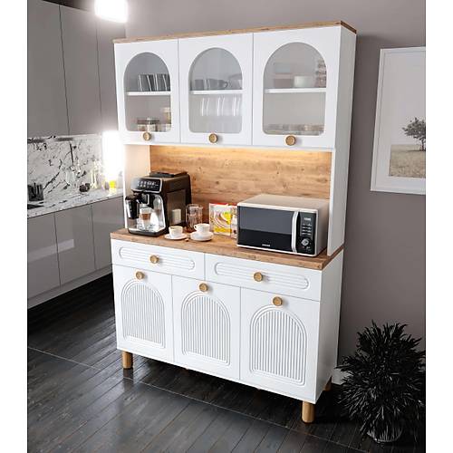 Rosa Kahve K��esi - 140 cm MDF Mutfak Dolab� - LED Ayd�nlatmal� - �cretsiz Montaj