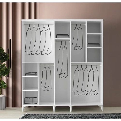 �cretsiz Montaj Paris 5 Kapakl� Komple MDF Beyaz Gard�rop