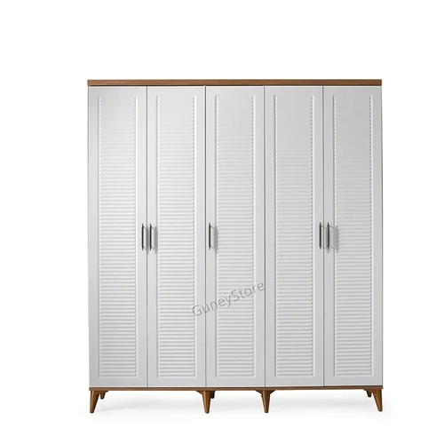 �cretsiz Montaj Paris 5 Kapakl�  Komple MDF Atlantik �am-Beyaz Beyaz Gard�rop
