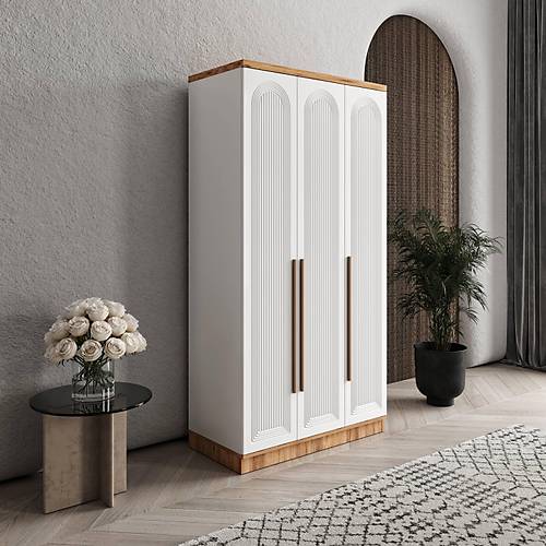 cretsiz Montaj Rosa 3 Kapakl Komple MDF Gardrop