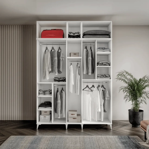 �cretsiz Montaj Milas 5 Kapakl� Komple MDF Ayakl� Y�kl�kl� Gard�rop