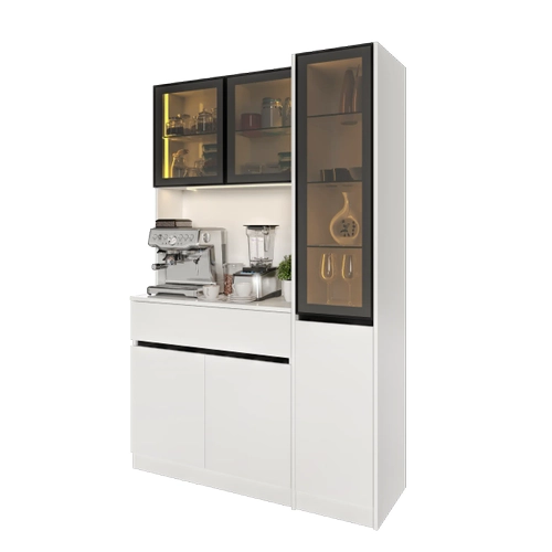 Lotus Midi Sa� Vitrinli Kahve K��esi Komple MDF LED Mutfak Dolab�