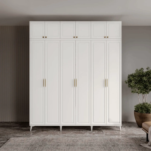 �cretsiz Montaj Milas Gold 6 Kapakl� Komple MDF Ayakl� Y�kl�kl� Gard�rop