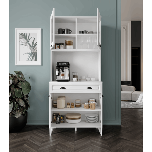 Luna 2 Kapakl� Ayakl� Kahve K��esi � 93 cm MDF, LED Ayd�nlatmal�, �ok Ama�l� Mutfak ve Airfryer Dolab�