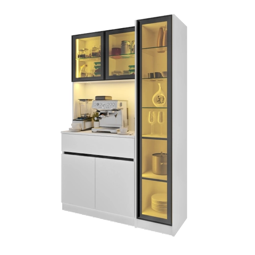 Moon Midi Sa� Vitrinli Kahve K��esi Komple MDF LED Mutfak Dolab�