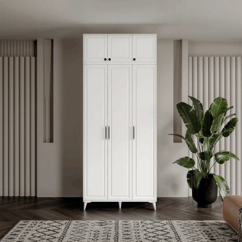 �cretsiz Montaj Milas 3 Kapakl� Komple MDF Ayakl� Y�kl�kl� Gard�rop