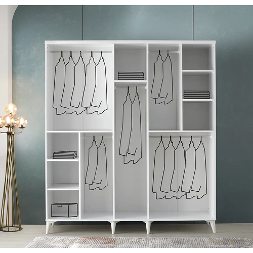 �cretsiz Montaj Sport 5 Kapakl� Komple MDF Beyaz Gard�rop