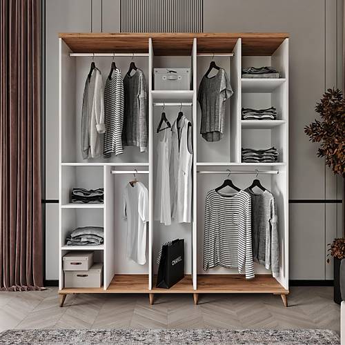 cretsiz Montaj Bohem 5 Kapakl Aynal Komple MDF  Gardrop