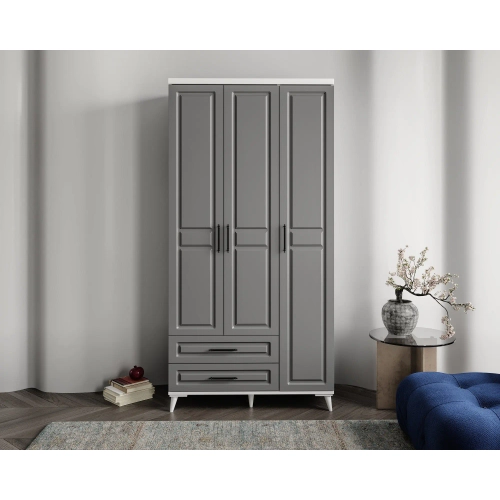 �cretsiz Montaj G�zde 3 Kapakl� �ekmeceli  Komple MDF Antrasit - Beyaz Gard�rop