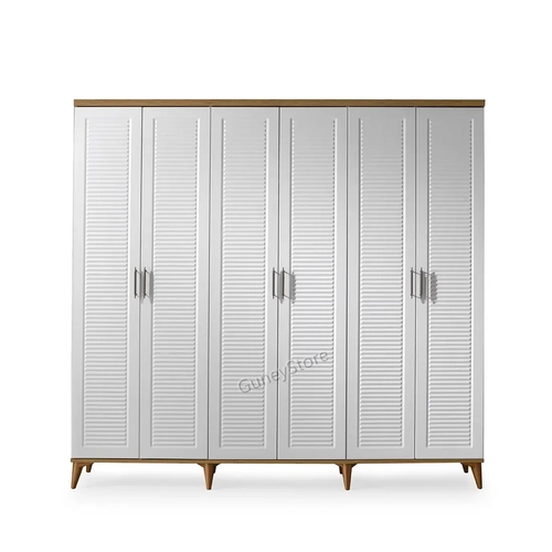 �cretsiz Montaj Paris 6 Kapakl�  Komple MDF Atlantik �am-Beyaz Gard�rop
